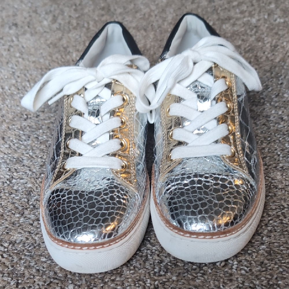 Silver and Gold Sneakers with White Laces